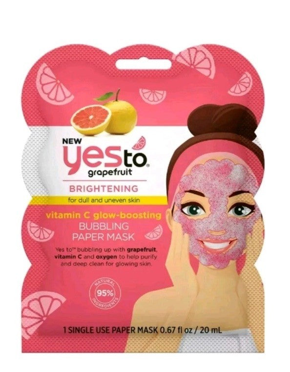 2 X Yes to Grapefruit Brightening Bubbling Paper Face Mask- 2x20ml
