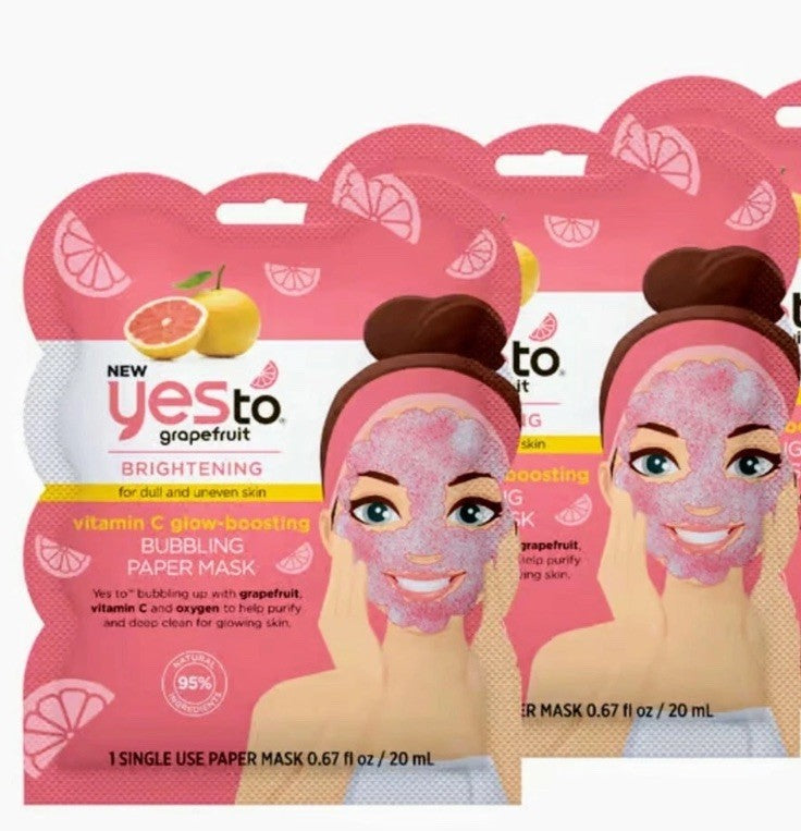 2 X Yes to Grapefruit Brightening Bubbling Paper Face Mask- 2x20ml