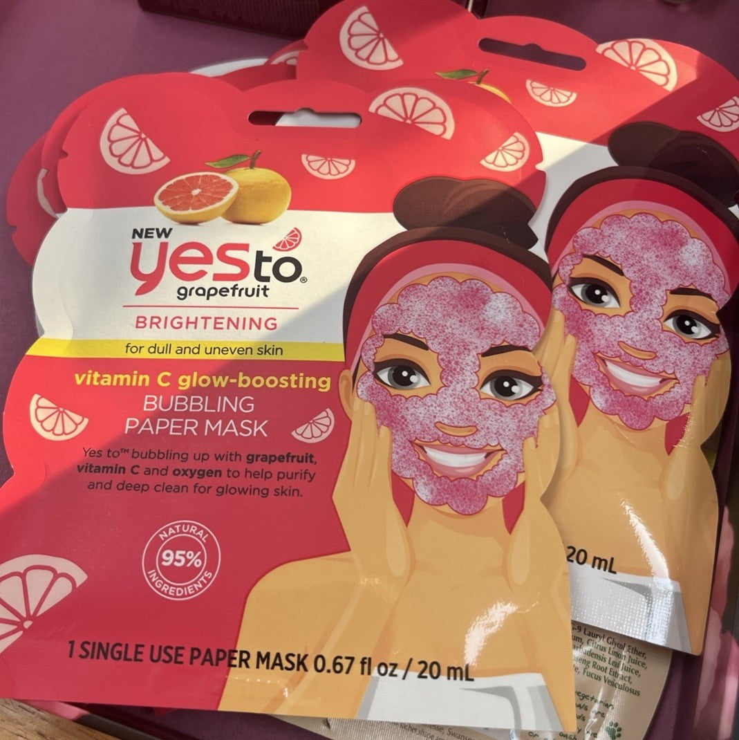 2 X Yes to Grapefruit Brightening Bubbling Paper Face Mask- 2x20ml