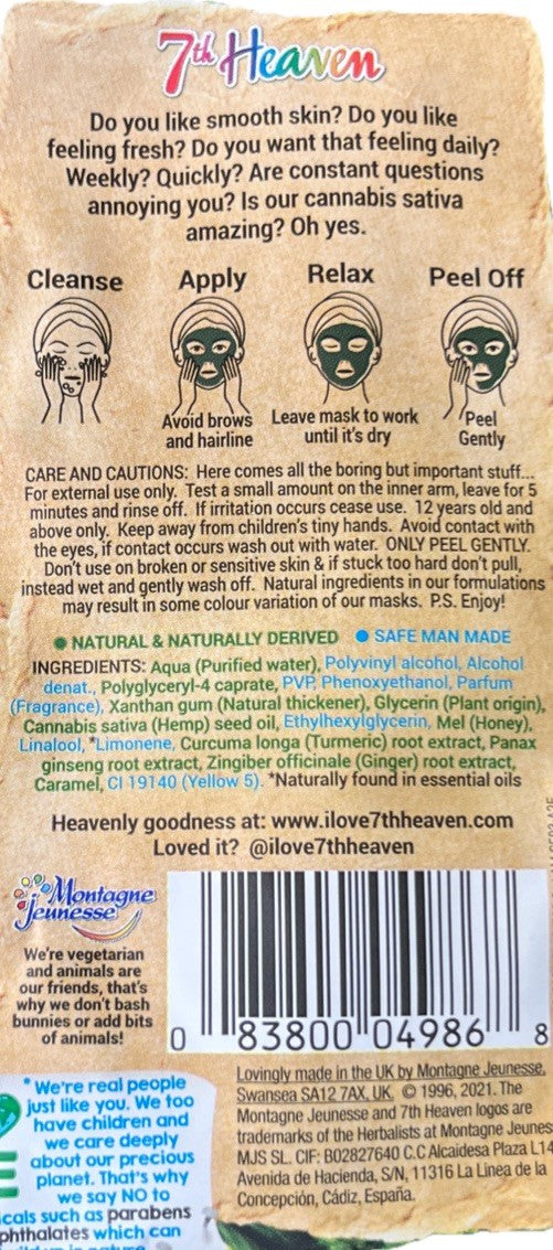 12 Pk 7th Heaven Sativa Seed Oil  Peel-Off Mask with Turmeric For Smoother Skin